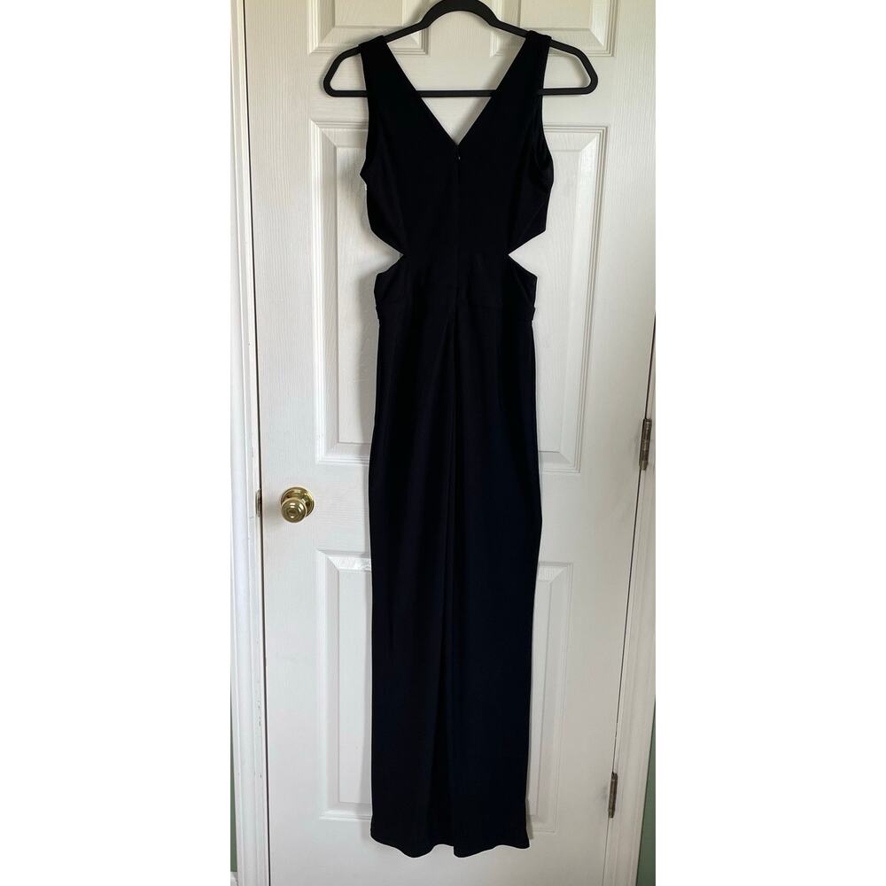 Laundry by Shelli Segal Black Jumpsuit Side Cutouts Sz 2 Deep V-Neck Wide Legs - Picture 3 of 11